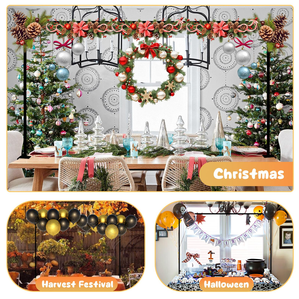 Over The Table Rod Stand with Clamps Black 46"-100'' Length 29"-55" Height Adjustable Metal Table Balloon Arch Stand with Storage Bag, for Halloween Christmas Party Wedding Anniversary Decoration