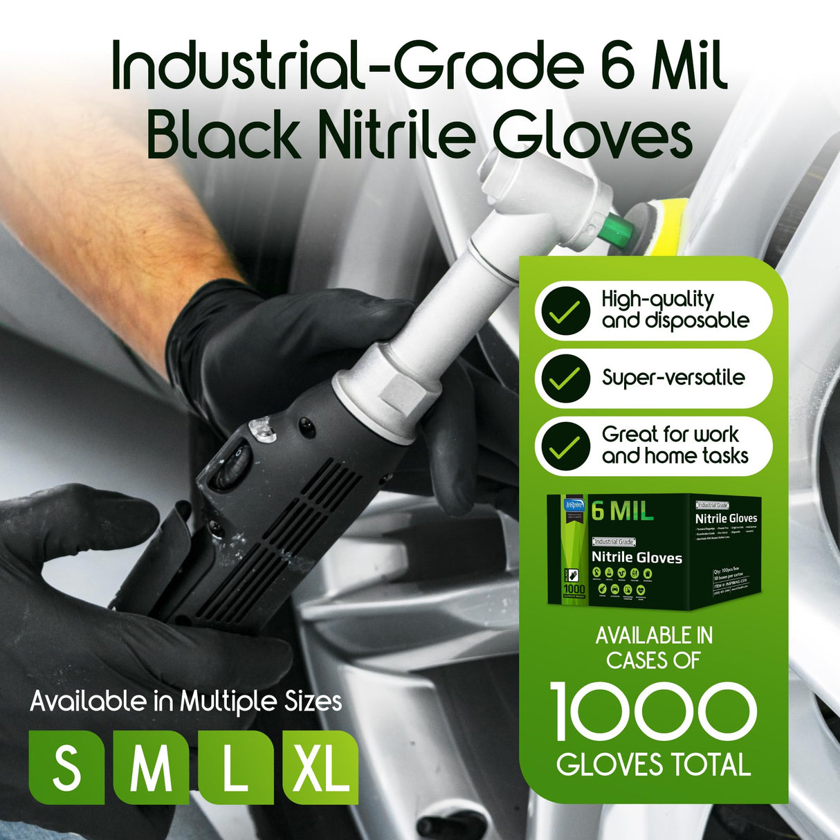 Inspire HEAVY DUTY 6Mil ORIGINAL Quality Stretch Nitrile Gloves Black Disposable Latex Free | Food, Industrial, Mechanic Tattoo (6Mil Black, Small)