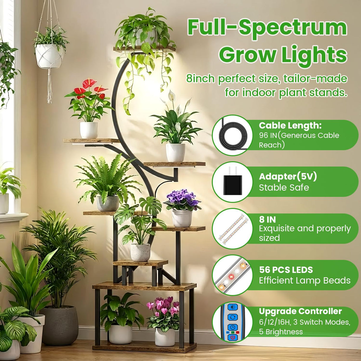 Wiaxulay 8 inches Grow Lights for Indoor Plants, 112 LEDs Full Spectrum Grow Light Strip, Under Cabinet Grow Lamp with Auto Timer 6/12/16 Hrs, 3 Lighting Mode, Ideal for Plant Stand, Shelf, 2 Pack