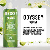 Odyssey Revive Sparkling Hydration Drink w/L Theanine, Lions Mane, Cordyceps and Electrolytes, Caffeine Free Natural Energy Drinks, Vegan, Non-GMO, Yuzu Lime Flavor, 12 Fl oz, 12 Pack
