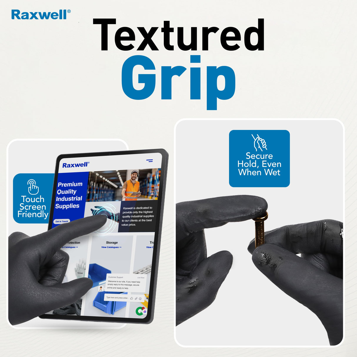 Raxwell Disposable Black Nitrile Rubber Gloves - Heavy-Duty Mechanic & Working Gloves - Textured Grip for Painting & Cleaning - Powder & Latex Free for Cooking & Serving - Medium, 6.5 mil, 1000 ct