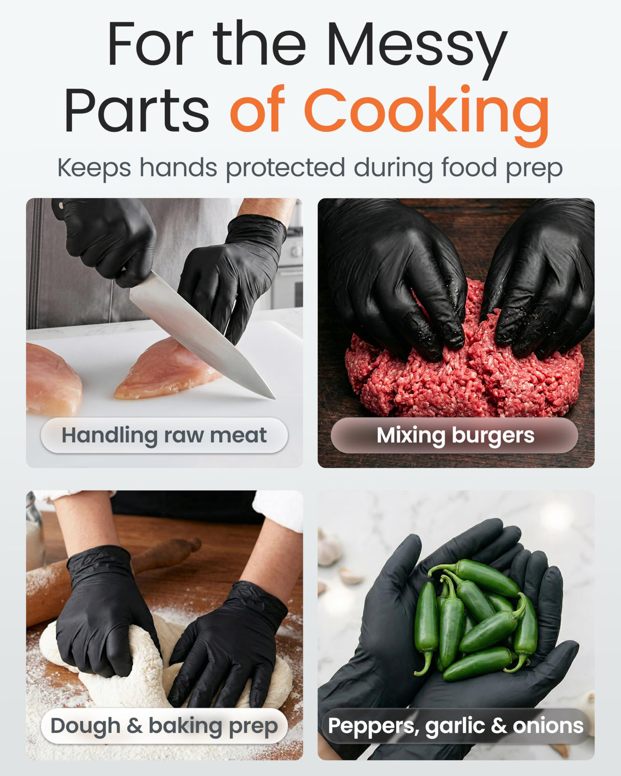Protectmate 5 Mil Black Nitrile Gloves for Food Prep - Textured Food Prep Gloves - Food Handling Gloves Disposable Latex Free Gloves for Cooking, Catering, Food Service - Large (Box of 100)