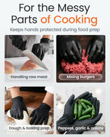 Protectmate 5 Mil Black Nitrile Gloves for Food Prep - Textured Food Prep Gloves - Food Handling Gloves Disposable Latex Free Gloves for Cooking, Catering, Food Service - Large (Box of 100)