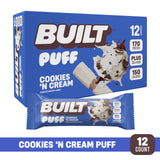 Built Bar, Puff Protein Bars, Cookies 'N Cream Puff, 17g Protein Snacks, On-The-Go Bars, Only 140 Calories, 7g Sugar, Collagen, Not Gluten Free, 12 Count