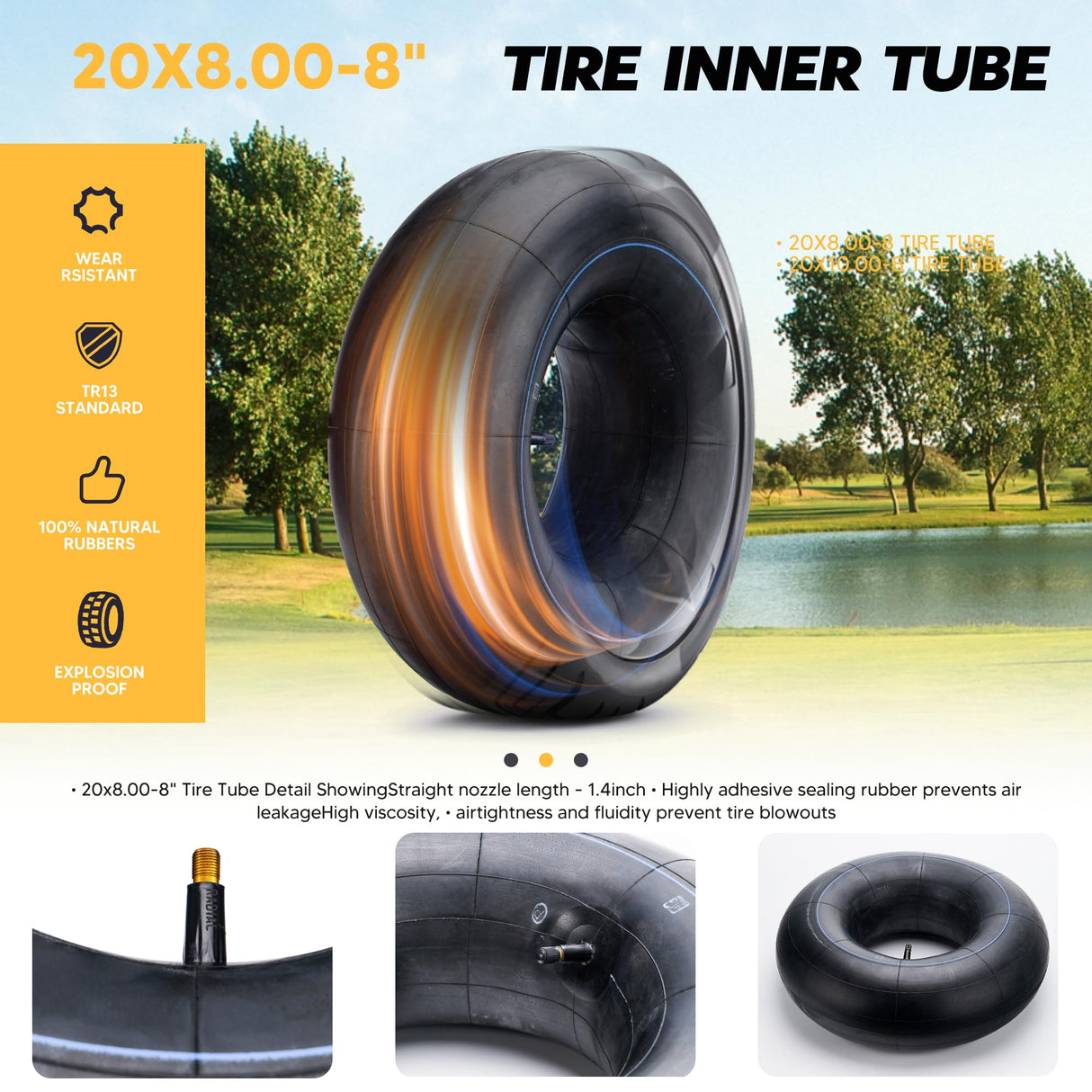 20x8.00-8" to 20x10.00-8" Tire Inner Tubes with TR13 Straight Valve Stem