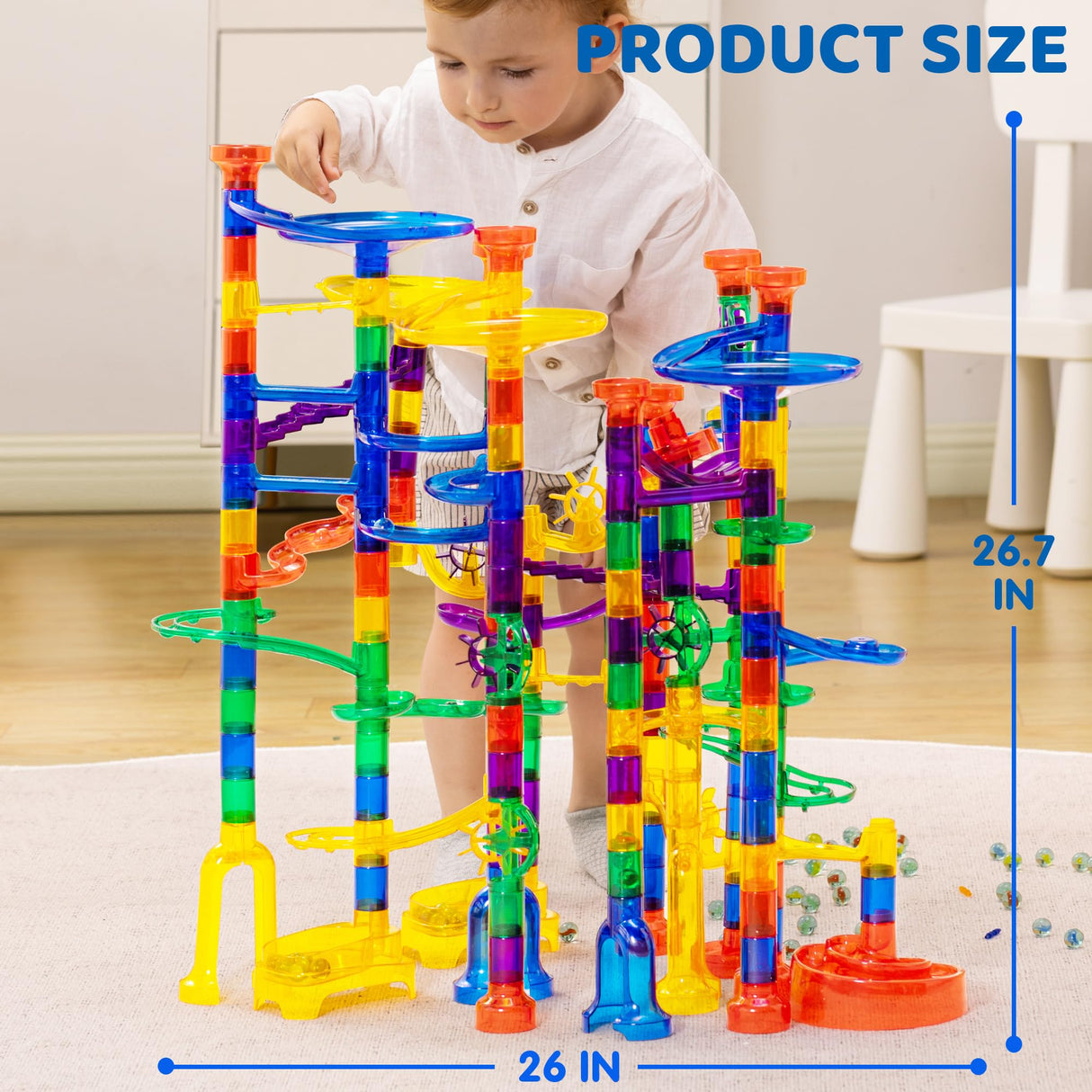 JOYIN 207Pcs Glowing Marble Run, Construction Building Blocks Toys with 5 Glow in The Dark, STEM Toy for Boys and Girls, Educational Toy, Gift for Christmas