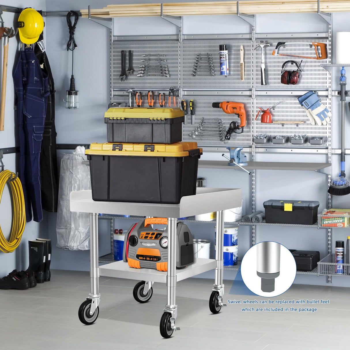 HARDURA Stainless Steel Equipment Stand Metal Prep Table with Casters 30"X 24" NSF 430 for Commercial Food Prep