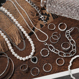 IFKM 36 PCS Silver Plated Jewelry Set with 3 PCS Necklace, 12 PCS Bracelet, 7 PCS Ear Cuffs Earring, 14 Pcs Knuckle Rings for Women Valentine Anniversary Birthday Friendship Gift