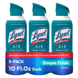 Lysol Air Sanitizer Spray with Odor Eliminator for Home & Office, Sanitizing Spray, Air Freshener Alternative, Simple Fresh Scent, 10 oz (Pack of 3)