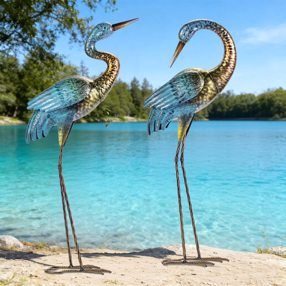 Natelf Outdoor Garden Crane Statues Blue Heron for Lawn Yard Decor