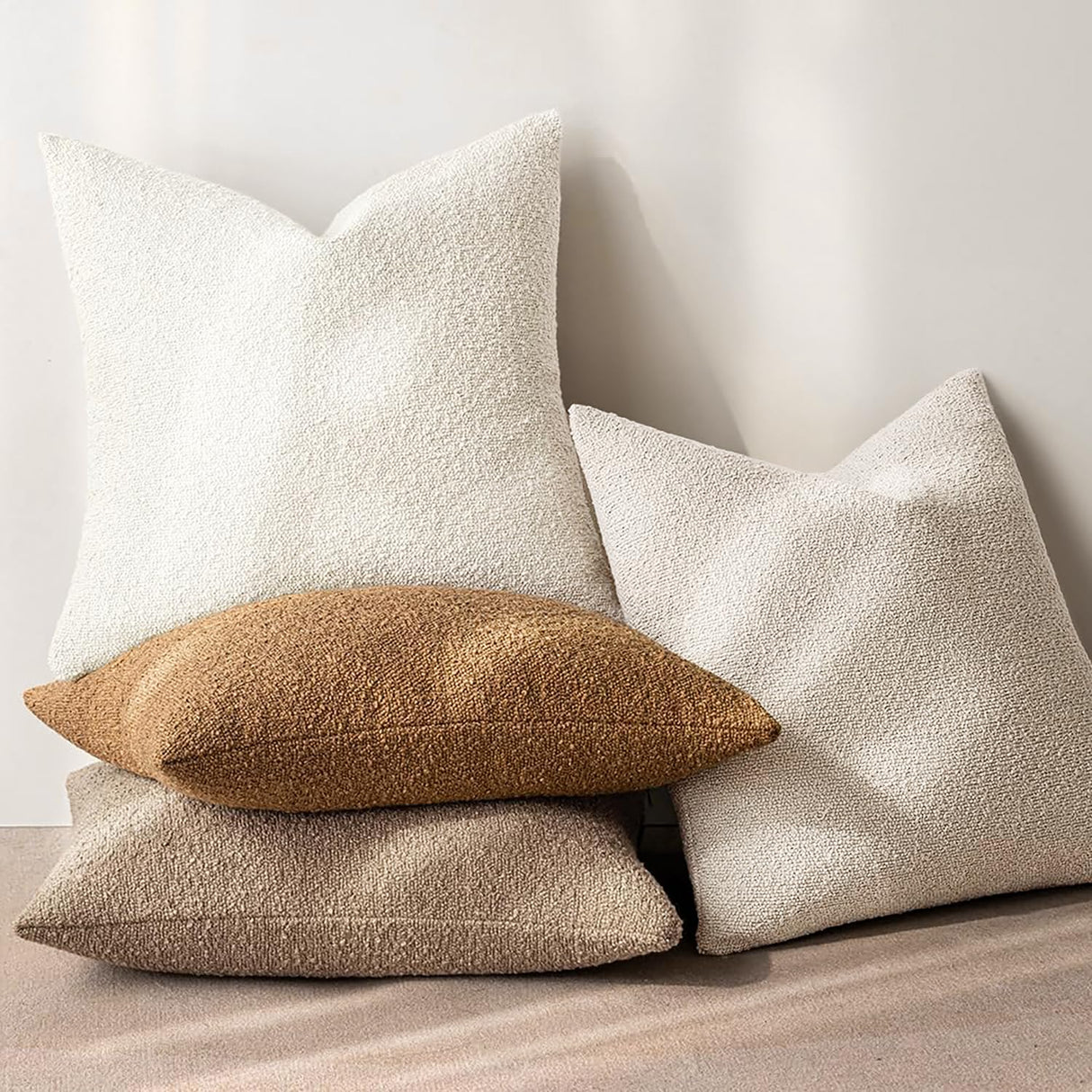 MIULEE 20x20 Inch Christmas Decorative Pillow Covers for Couch Bed Set of 2 Textured Boucle Neutral Winter Throw Pillows Natural Beige Accent Solid Cushion Pillowcases Sofa Livingroom Home Decor