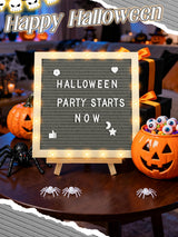 Changeable Felt Letter Board with LED Lights - 10×10" Message Custom Signs & Wood Stand & 450 Letters, Poster Board for Christmas/Pregnancy/Baby Announcement/Classroom Wall Decor Gifts, Grey