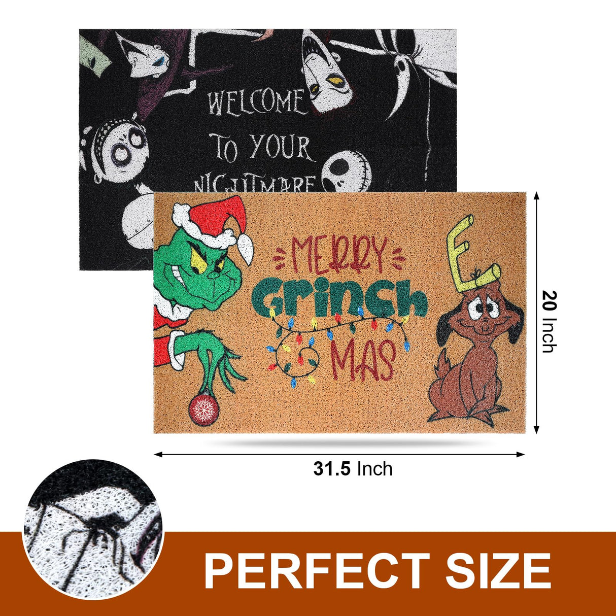 2 Pack Holiday Doormat Set, Halloween Mat & Christmas Mat, 31.5”x20” Non Slip Front Door Rugs, Seasonal Entryway Mats for Indoor Porch, Welcome & Merry Christmas Decor
