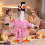 yuboo 23 Inch Pink Lady Porch Goose Outfits, Bathrobe Porch Goose Statue Costume with Cute Curlers and Coffee Cup, Funny Summer Lawn Yard Garden Patio Decor, Cute Goose Clothes Cement