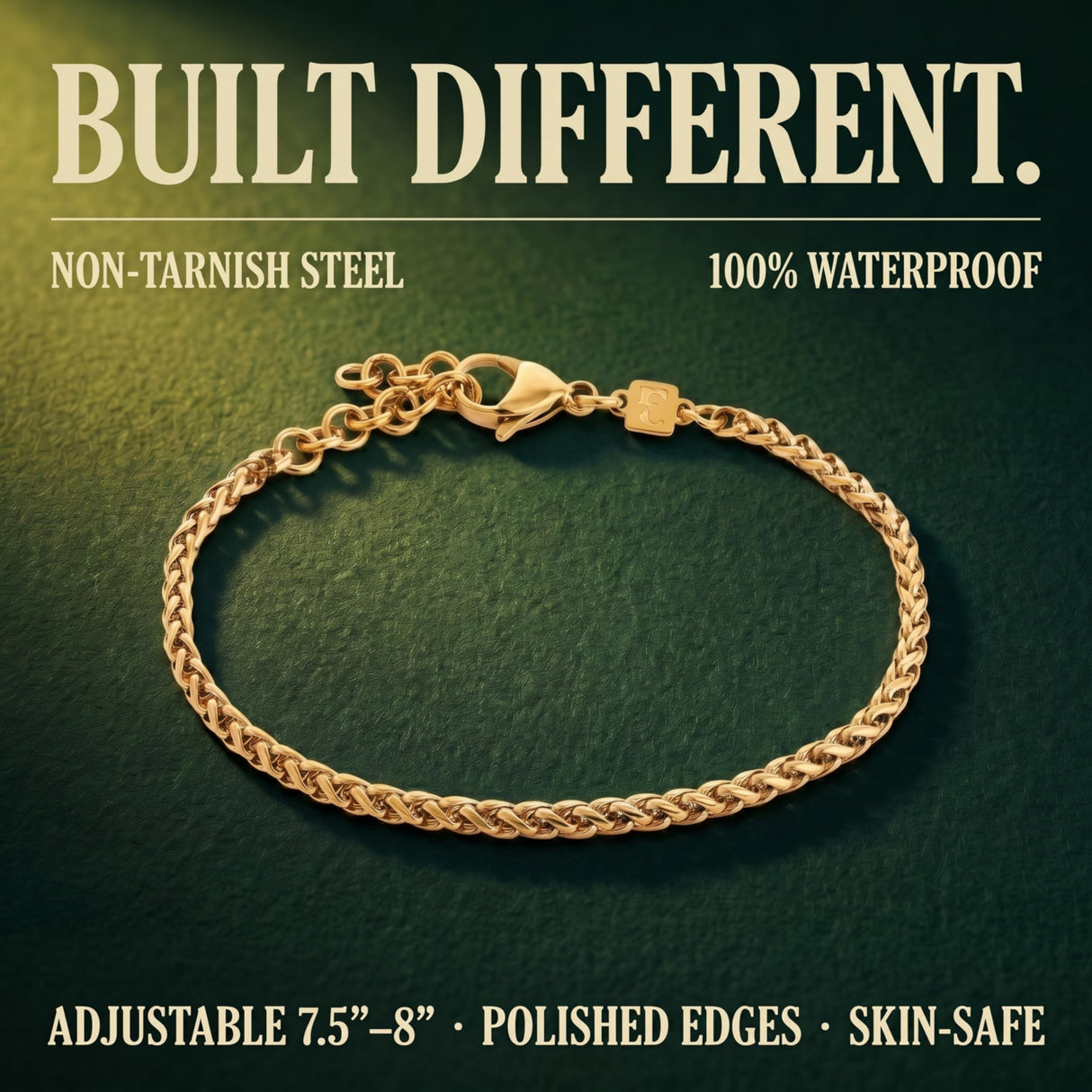 Galis Gold Rope Chain Bracelets for Women and Men - Unisex Premium Stainless Steel Bracelet for Men and Women, Gold Plated Non Tarnish Bracelet, One Wrap Wheat Chain Style with Lobster Claw Clasp 7"