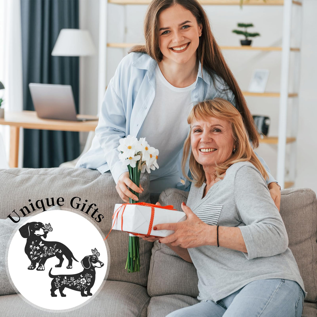 LIRAVENO Dachshund Garden Stakes Decorations - 2 Pcs Metal Dog Lover Statues Set Decor for Yard Black Butterfly Gifts Silhouette Lawn Ornaments Outdoor Cute Art Flowers Patio Signs Animals Sculpture
