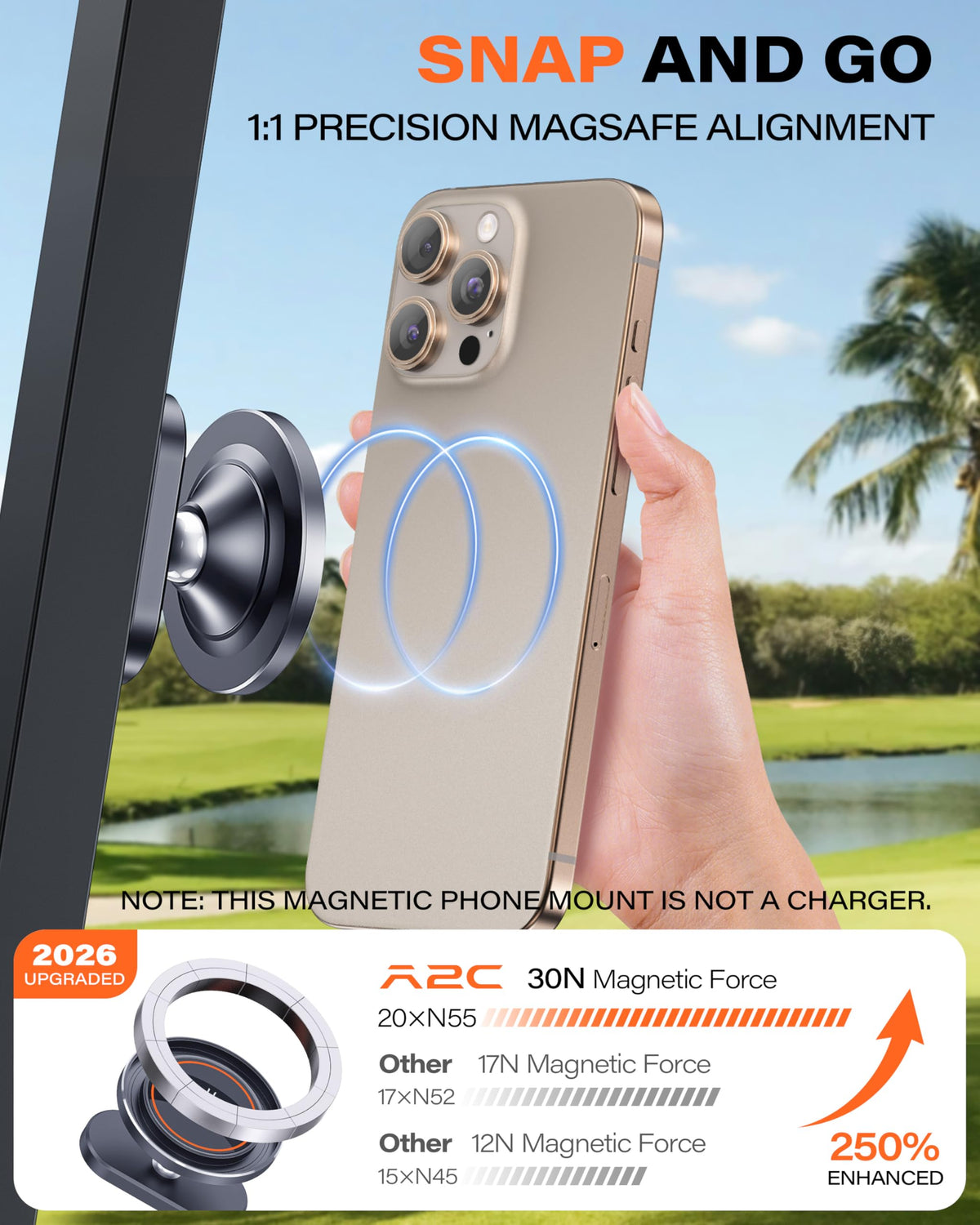 A2C Alloy Magnetic Golf Cart Phone Holder, Unique Golf Accessories for Men