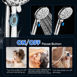 Cobbe 9-Function Shower Head with Built-in Power Spray, 1.8 GPM Water Saving ON/OFF Toggle Switch, High Pressure Handheld Showerhead with 1-Click Pause Button, Brass Bracket & 6ft Hose, Chrome