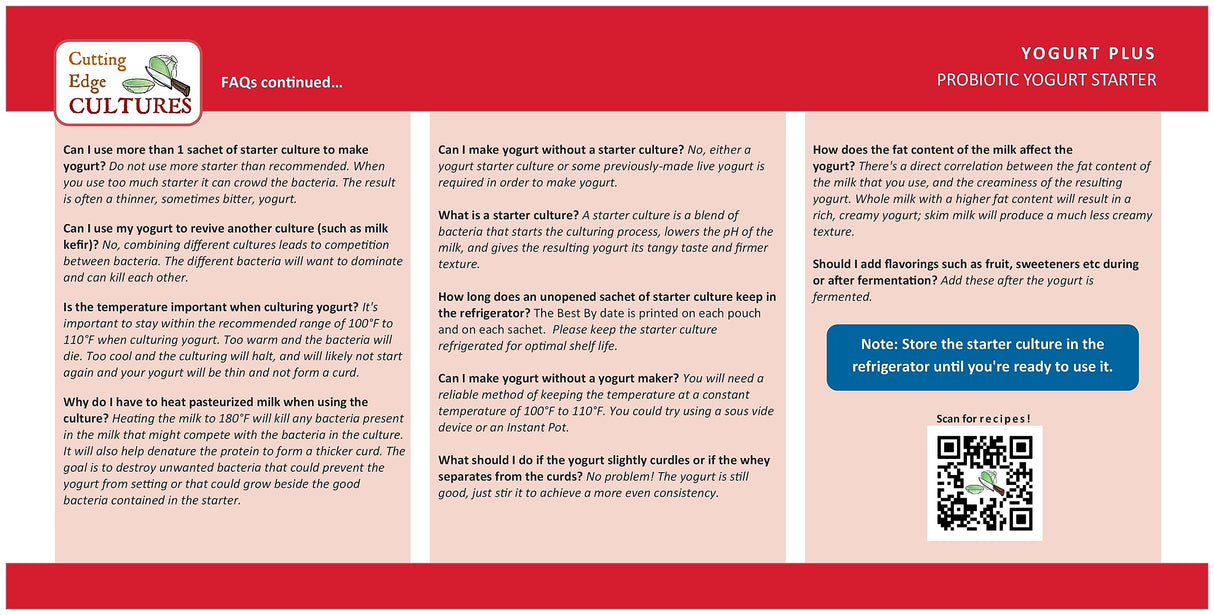 Yogurt Plus Probiotic Yogurt Starter Culture By Cutting Edge Cultures 4 grams 4 Packets