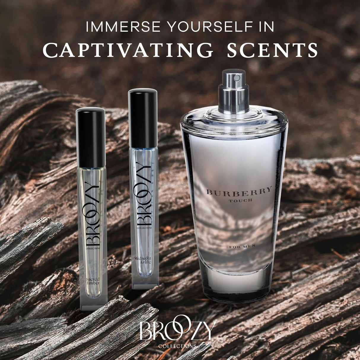 Broozy Collections - Men Cologne Set Bundle with 1 Full Size Burberry Touch Eau de Toilette (100 ml) and 2 Travel Size Mens Sample Cologne Bottles (10 ml) - Mens Cologne Gift Set, Men Gift Set Sampler