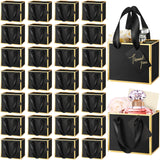 Yeaqee 50 Pcs Mini Metallic Foil Gift Bags with Handles 4x4.75x2.25'' Tiny Thank You Favor Bag with Tag for Christmas Fall Thanksgiving Welcome Wedding Baby Shower Birthday Party(Black, Gold)