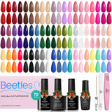 Beetles Winter Gel Nail Polish Set, 70 PCS 60 Colors Red Green Pink Brown Blue Nude Glitter Gel Nail Polish Kit with Base Top Coat for Beginners UV LED Needed DIY Salon Christmas Gifts for Women