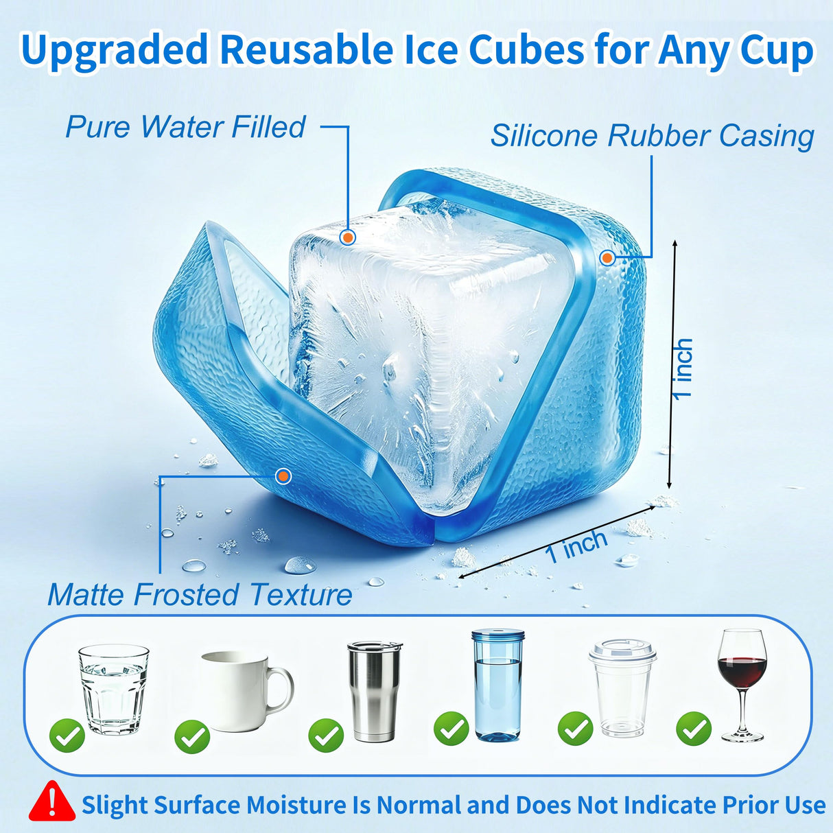 400 Pack Reusable Ice Cubes for Drinks with Ice Scoop, BPA-Free Plastic Ice Cubes for Coolers, Whiskey, Coolers, Parties, Bars, Ice Baths & Camping(Blue & Transparent)