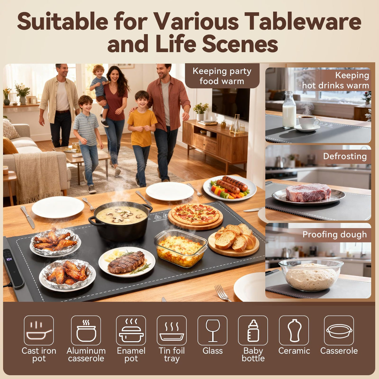 Ieuan Warming Mat For Food Extra Large 36"x15", Electric Warming Tray with 14-Level Temp 10-Hour Timer Adjustable Temperature, Food Heating Pad for Dishes, Soup, Family Dinners, and Holiday Gatherings