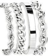 Gokeey Chunky S925 Sterling Silver Bracelets for Women Non Tarnish,Dainty Hypoallergenic Sliver Bracelet Stack Layered Cuban Paperclip Twist Link Chain Bracelets for Jewelry Gifts Waterproof