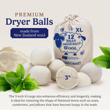 Handy Laundry Wool Dryer Balls - Natural Fabric Softener, Reusable, Reduces Clothing Wrinkles and Saves Drying Time, Better Alternative to Plastic Balls and Liquid Softener (Pack of 12)