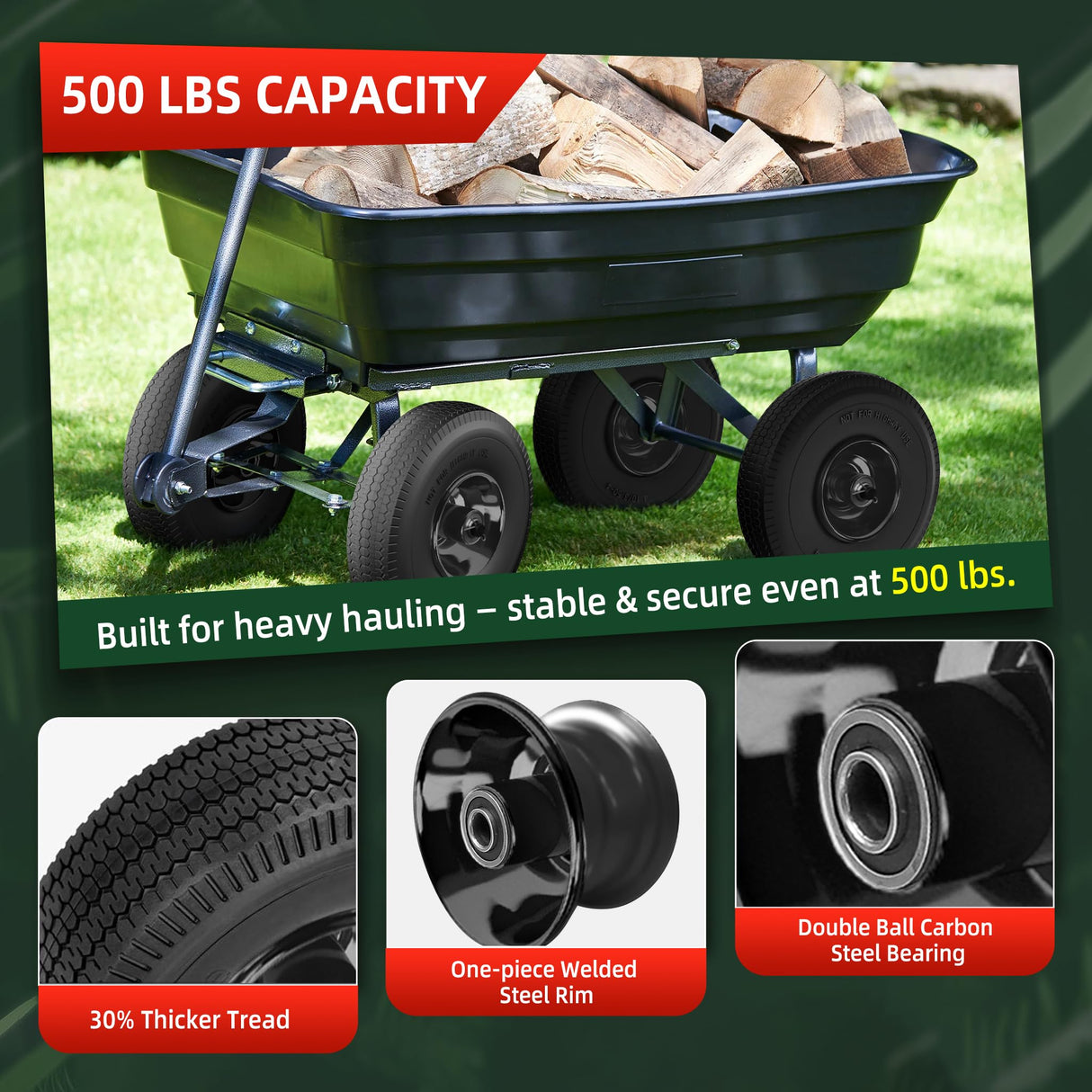USCaster 4.10/3.50-4 Tire and Wheel Flat Free,10-Inch Solid Wheel Replacement with 5/8 Extra 3/4 &1/2 Bearings,2.2" Offset Hub -Compatible with Hand Truck,Wheelbarrow,Dolly(Wave,Black)