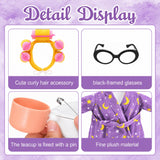DECOHS 4 Pcs Bathrobe Porch Goose Outfit, Lawn Goose Statue Costume with Star and Moon Print, Yard Goose Bathrobe Curlers Glasses Cup Outfit for 23" Statue Patio Garden Decoration (Purple)