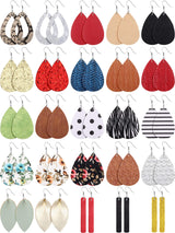 Hicarer 25 Pairs Faux Leather Earrings Teardrop Leaf,Colorful Style