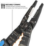 Klein Tools 1025 Long Nose Multi-Purpose Wire Stripper, Made in USA Professional Electrician Tools, Crimping Tool, Cable Stripper for 10-20 AWG Solid, 12-22 AWG Stranded Wire