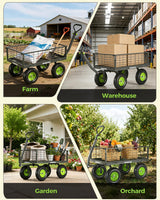 WORKPRO Large Heavy Duty Garden Cart 770 lb, 2-in-1 Convertible Utility Wagon with Removable Sides, 180° Tow Handle for ATV or Lawn Tractor, 270° Steering, Extra Large Yard Cart with All Terrain Tires