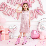 Motasha Cowgirl Boots For Girls Sparkle Girl Cowboy Boots Big Kids Glitter Sequin Dress Toddler Girls' Boot Dressy Western Sparkly Pink 8 Year Old Size 1 Christmas Halloween(M7122 Sequins Pink 1)