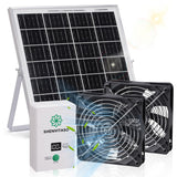 SHENVITASO Solar Powered Exhaust Fan with Battery, 25W Solar Panel Dual 5.5 Inch Fans, 450 CFM IPX7 Waterproof Solar Ventilation Fan Kit for Chicken Coop, Greenhouse, Shed, Garage, Dog House