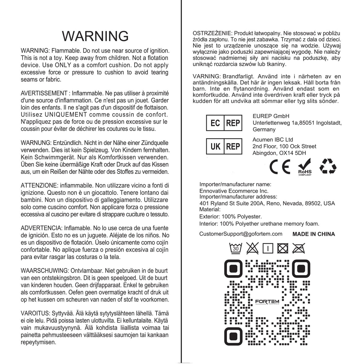 FORTEM Office Chair Cushion and Back Support for Office Chair, Lumbar Support Pillow, Memory Foam, Non Slip Sitting and Back Rest for Gaming, Car Seat Cushion, Chair Pad