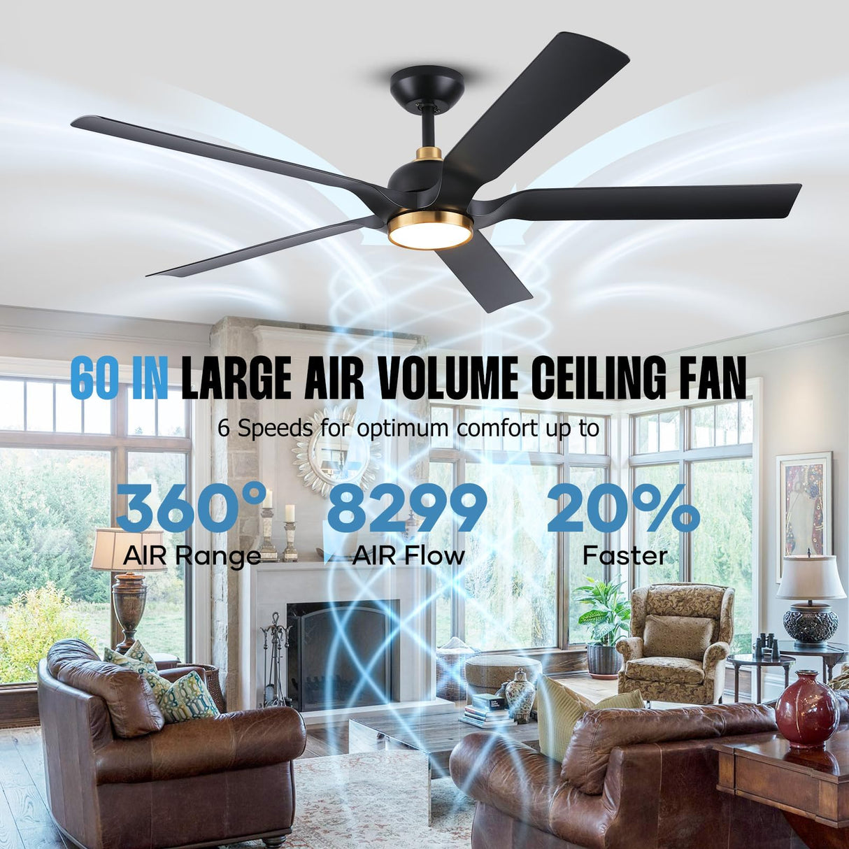 Black Gold Modern Ceiling Fans with Quiet Reversible DC Motor, Smart Ceiling Fan with Remote/App/Alexa Control, Damp-Rated Fan for Indoor Exterior Patios Porch Gazebo