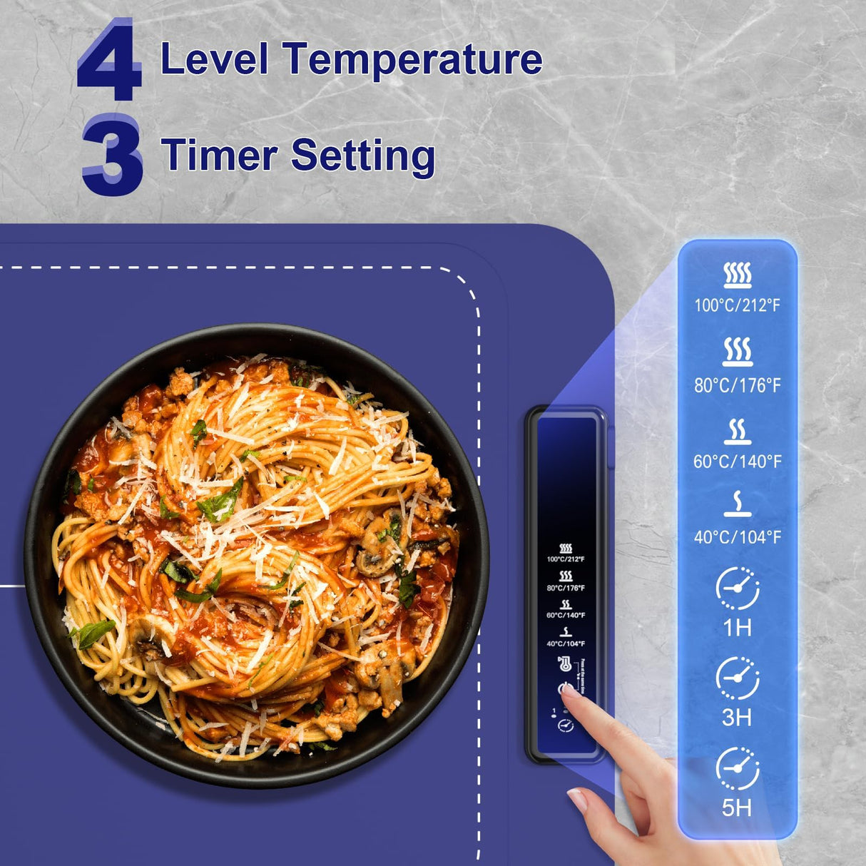 Warming mat for Food, Food Warming Mat - New Upgraded Fast Heating Silicone Electric Warming Tray, Larger Touch Screen, Higher Feet, Roll Up Warming Mat for Food, Portable Food Warmer, Blue