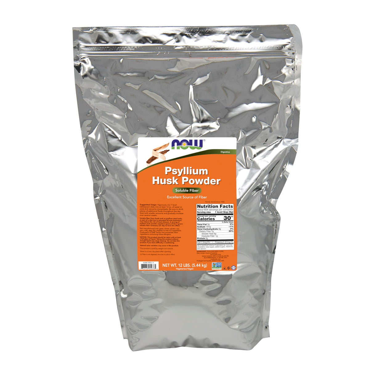 NOW Foods Supplements, Psyllium Husk Powder, Non-GMO Project Verified, Soluble Fiber, 12-Pound