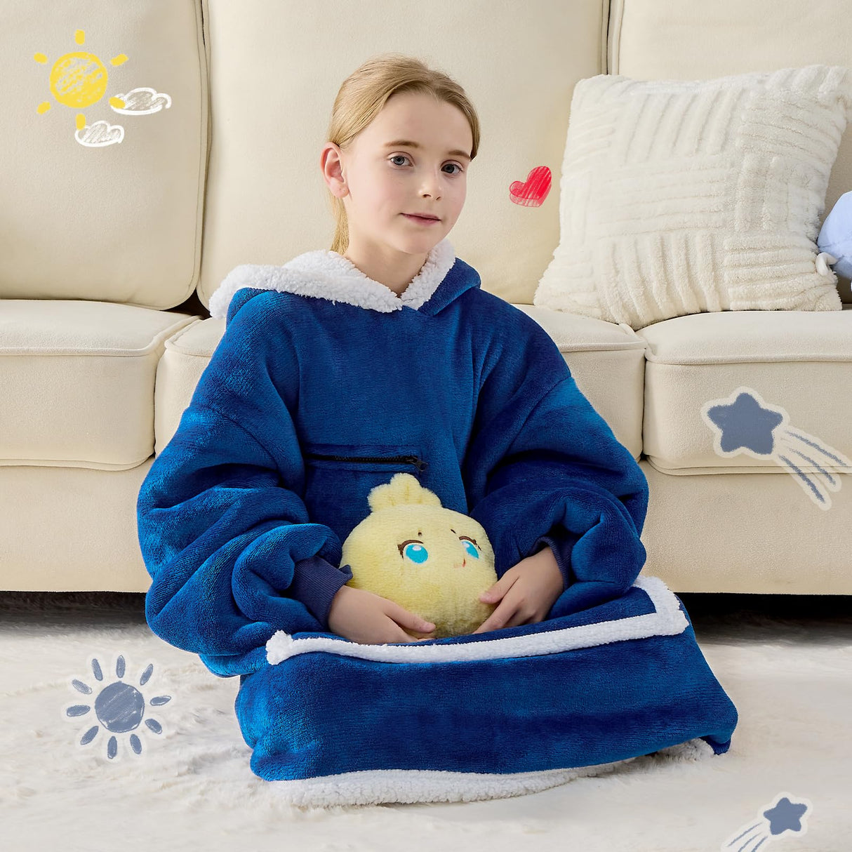 IFNOW Wearable Blanket Hoodie For Kids, Blanket Hoodie For Kids With Hood And Pockets, Girls Oversized Hoodie Blankets As Gift For Teens Girls Boys Birthday Christmas (Navyblue)