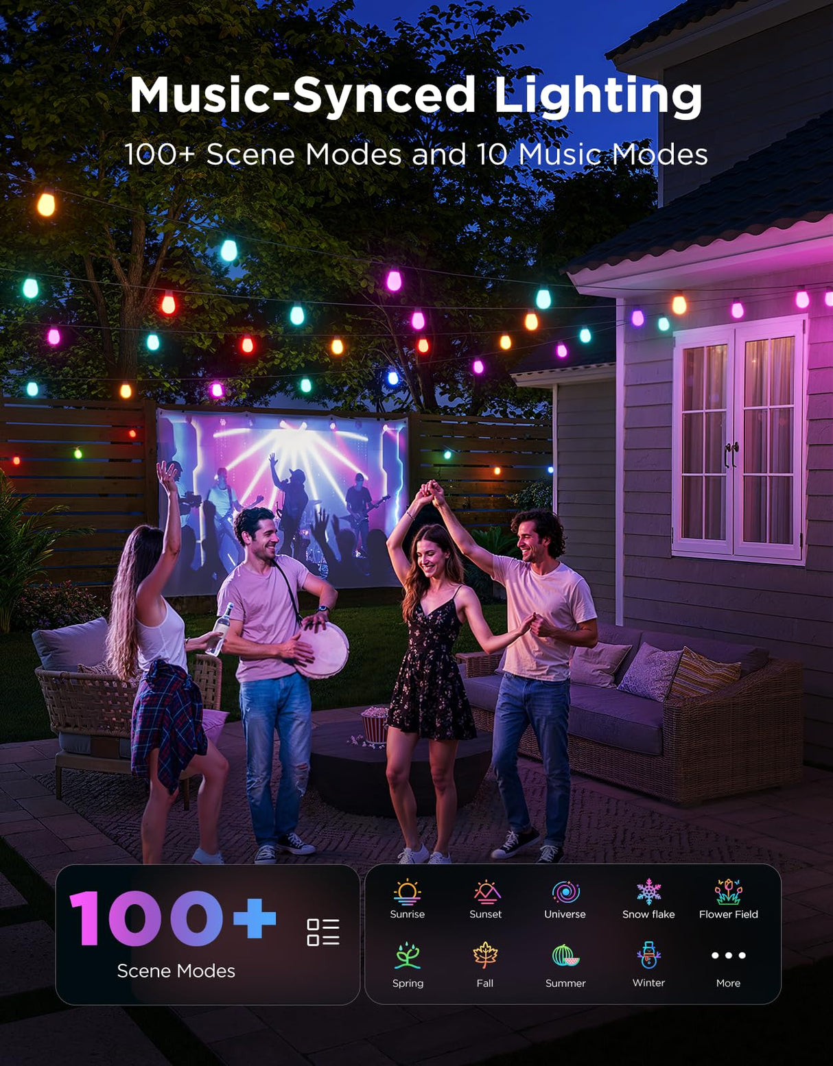 Govee S14 Bulb Outdoor String Lights 2, 96ft Smart RGBIC Warm White Patio Lights with 15 LED Bulbs, 111 Scene Modes for Outdoor Decor, Upgraded IP66 Compatible with Alexa, Google, Matter, APP Control