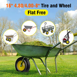 4.80/4.00-8" Tire and Wheel Flat Free 16", Solid Wheelbarrow Tire with 5/8" & 3/4" Bearings 3" Centered Hub, 14"-16" Universal Fit Wheelbarrow Tires for Hand Truck/Garden Trailer/Trolley/Wagon (1)
