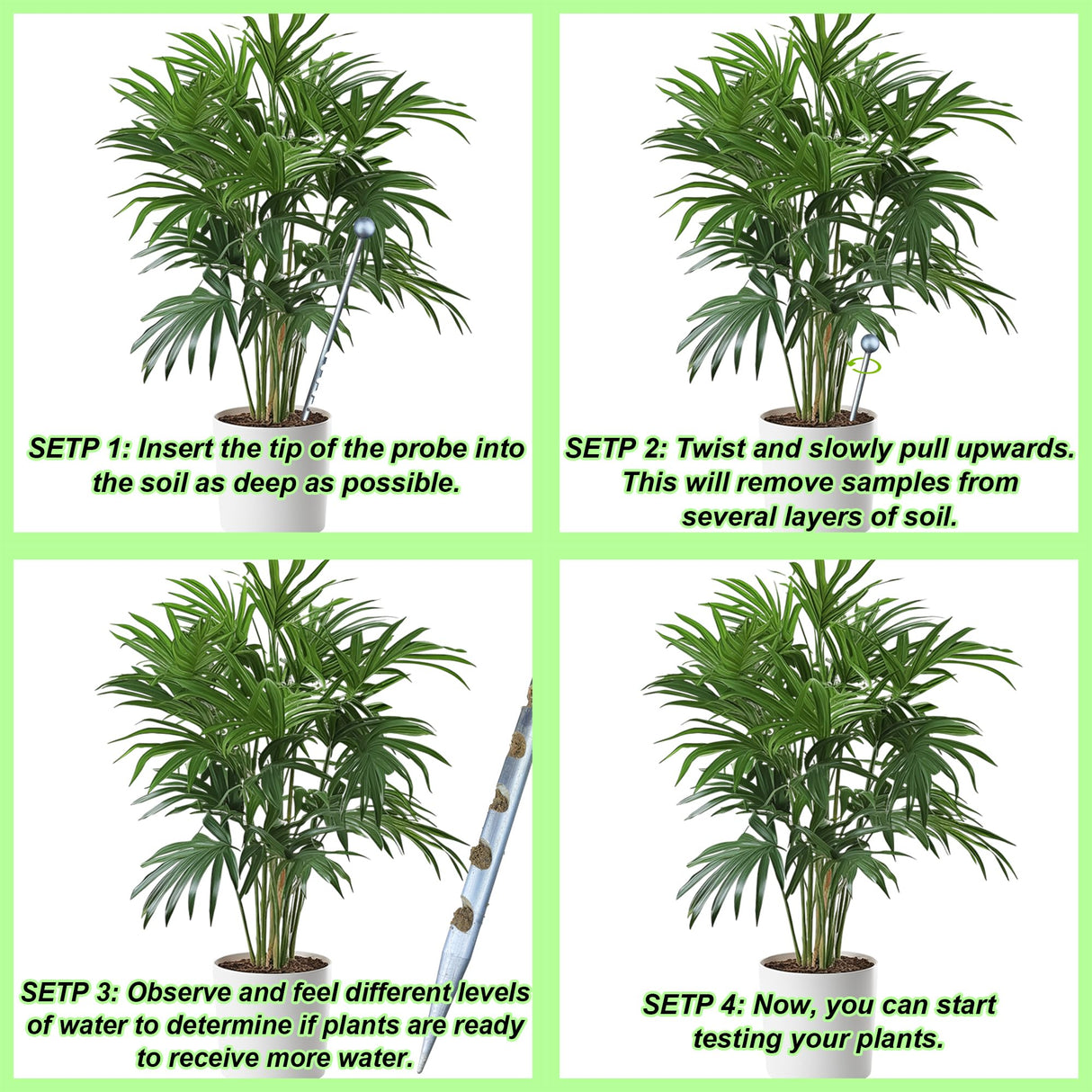14" Soil Probe for House Plants Stainless Steel Garden Soil Sample Probe No Batteries Required Moisture Meter Soil Probe Rod for Plant Garden Farm Soil Sampling