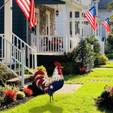 12 Inch American Flag Metal Rooster Yard Decor Outdoor 4th of July Decorations 2D Iron Patriotic Chicken Garden Statues Red White and Blue Art Yard Sign for USA 250th Anniversary Independence Day