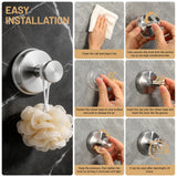 Fenas Large Suction Cup Hooks, Heavy Duty 15lb Holds Towel & Robe, No-Drill Shower Bathroom Hooks for Tile Wall Glass Mirror, Mounts on Smooth Non-Porous Surfaces (2 Pack, Brushed Nickel)