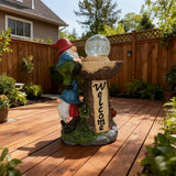 SAMPU Craft Solar Powered Garden Gnome Welcome Sign, Red