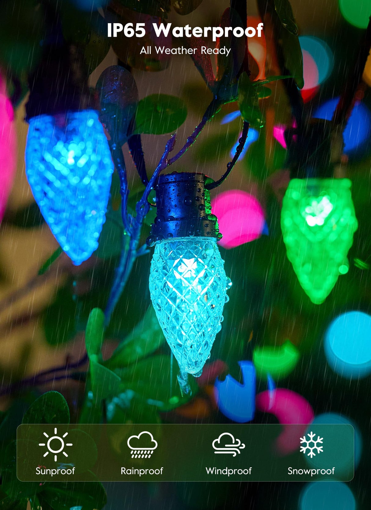 Brightown Smart C9 Christmas Lights Outdoor, 100 LED RGB C9 String Light with Remote, App Control, Music Sync, Connectable Waterproof Christmas Lights for House Tree Patio Holiday Xmas Decor
