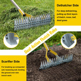Thatch Rake, 2 in 1 Stainless Steel Garden Rake for Thatch Leaves,55” Heavy Duty 19 Tines Lawn Manual Dethatcher with Adjustable Head,Thatching Rakes for Lawn Yard Grass,Debris Removal, Soil Loosen